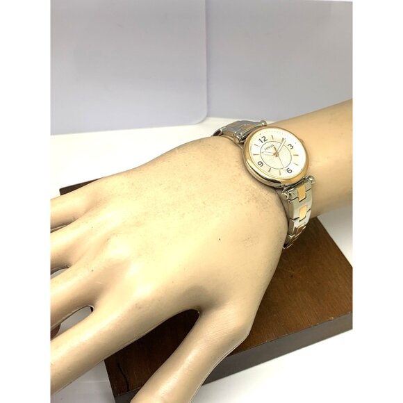 Fossil Women\'s Watch ES5201 Quartz Two Tone Silver Rose Gold Steel 28mm